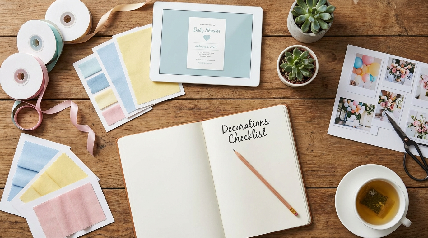 8 Plan Decorations for baby shower planning checklist - digital invitation and event planning