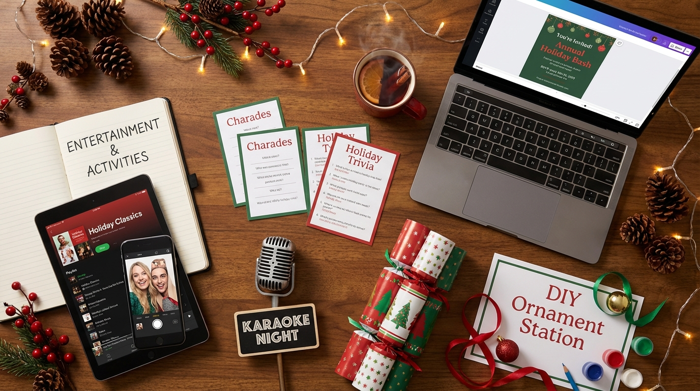 7 Planning Entertainment and Activities for how to plan a holiday party - digital invitation and event planning