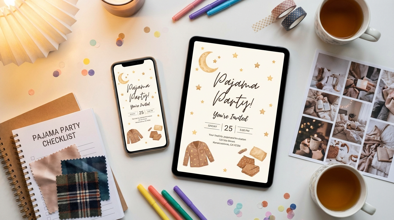 Digital vs Paper Invitations for Pajama Parties for pajama party invitation wording - digital invitation and event planning