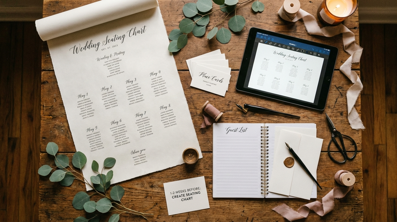 12 Weeks Before Create Seating Chart for wedding invitation timeline - digital invitation and event planning